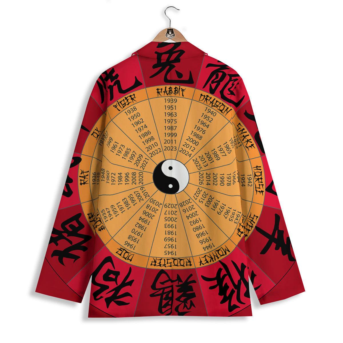 Calendar Wheel Chinese Zodiac Print Women's Blazer-grizzshop
