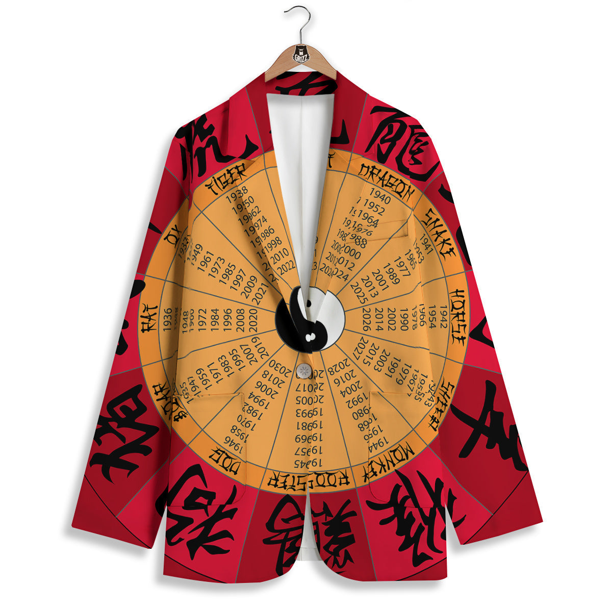 Calendar Wheel Chinese Zodiac Print Women's Blazer-grizzshop