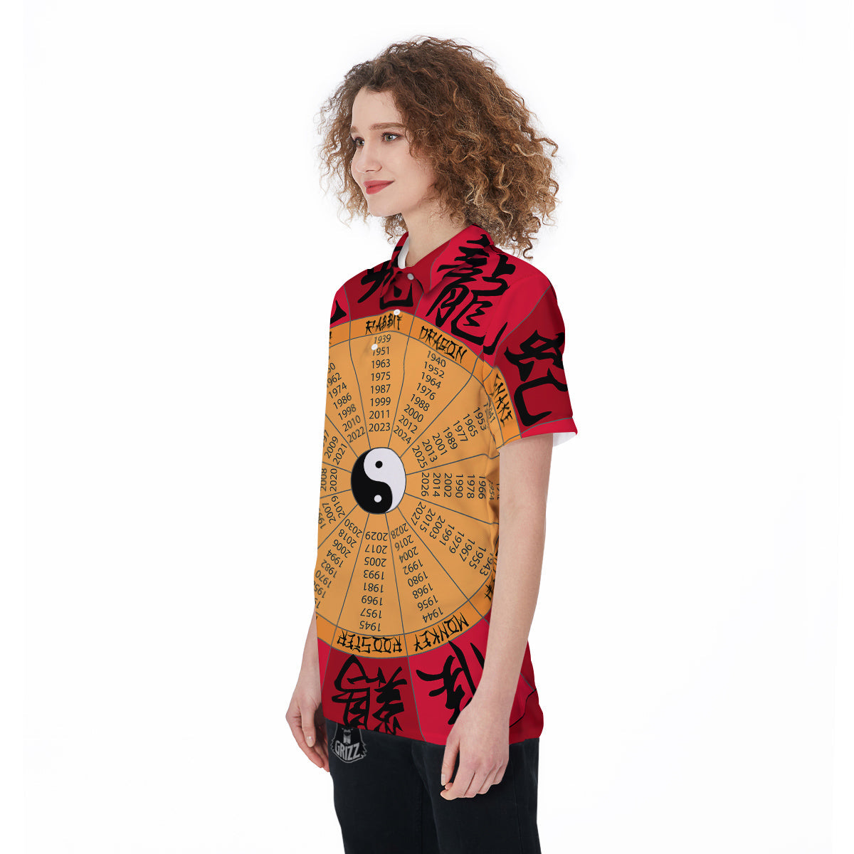 Calendar Wheel Chinese Zodiac Print Women's Golf Shirts-grizzshop