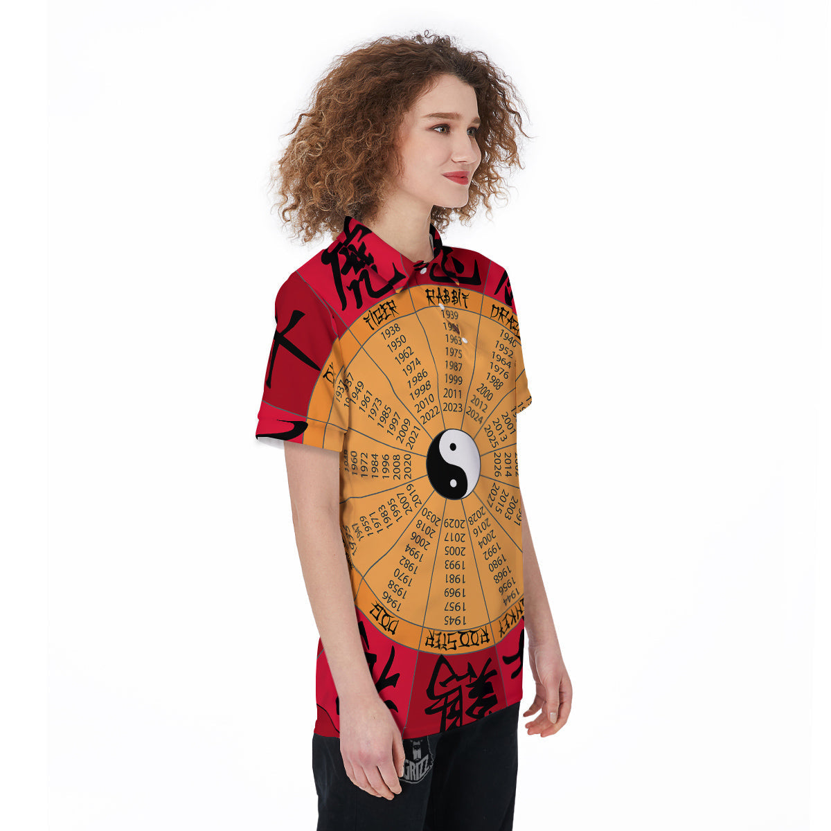 Calendar Wheel Chinese Zodiac Print Women's Golf Shirts-grizzshop
