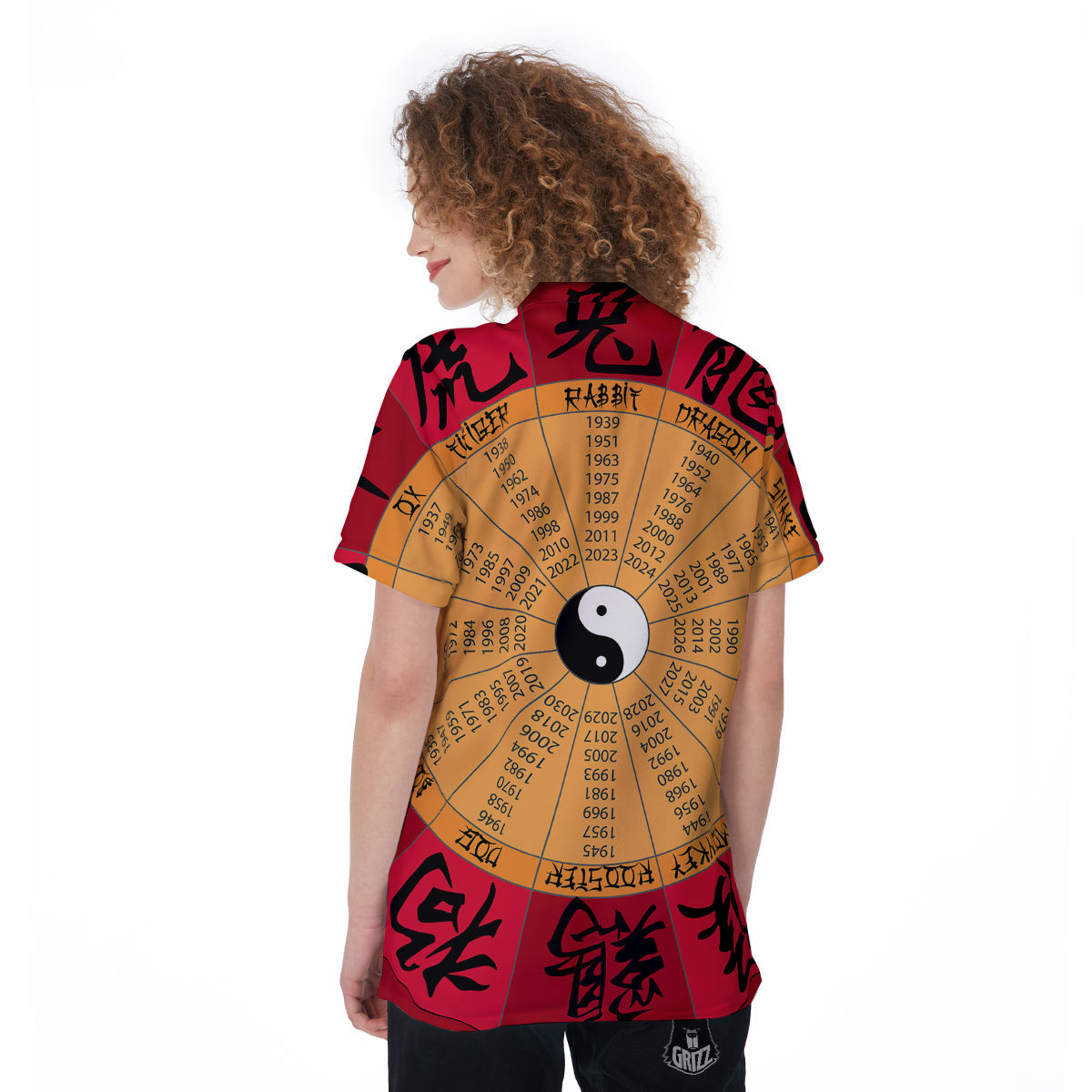 Calendar Wheel Chinese Zodiac Print Women's Golf Shirts-grizzshop