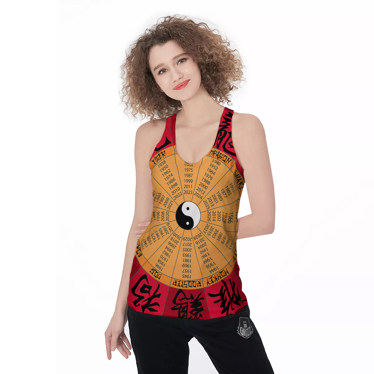 Calendar Wheel Chinese Zodiac Print Women's Racerback Tank Top-grizzshop