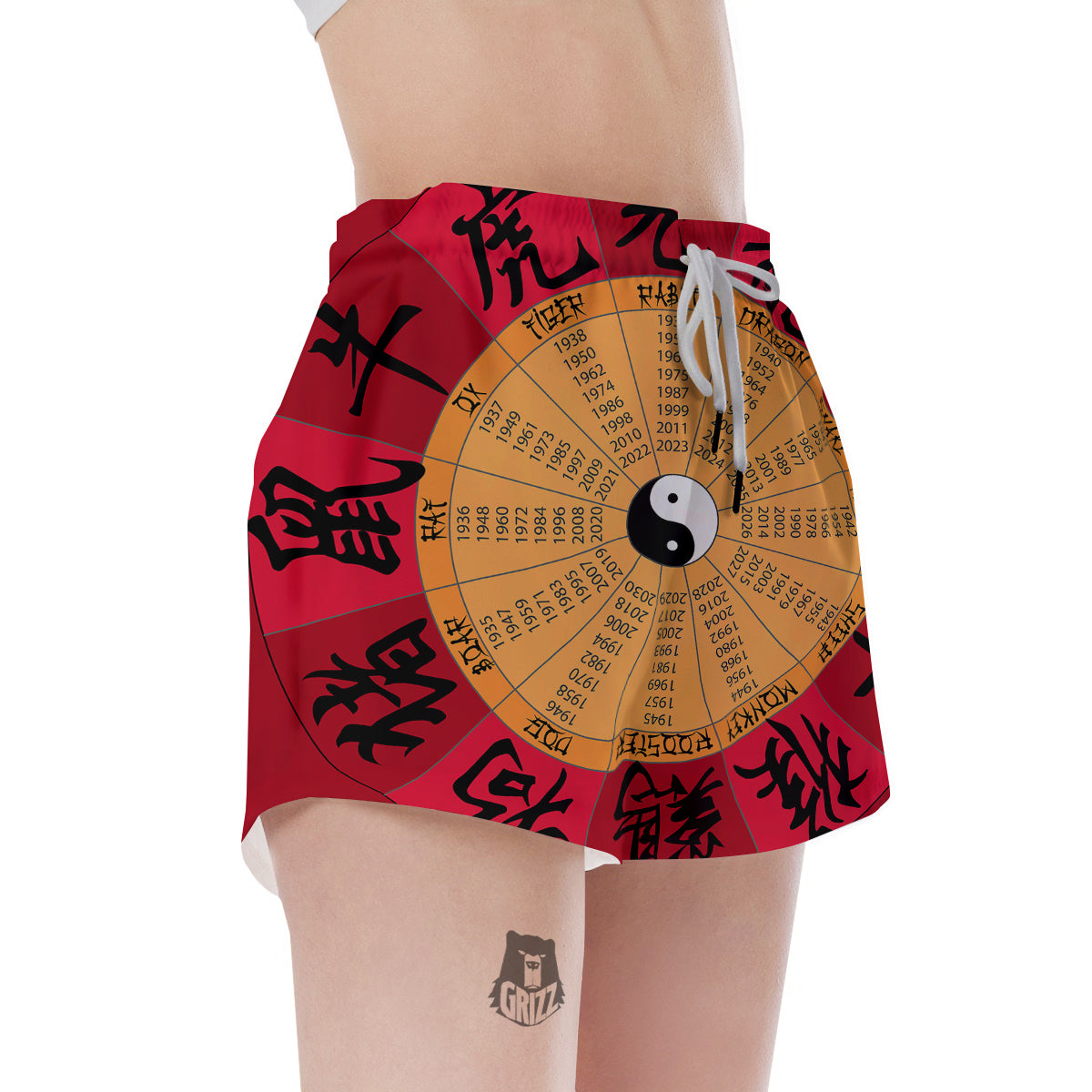 Calendar Wheel Chinese Zodiac Print Women's Shorts-grizzshop