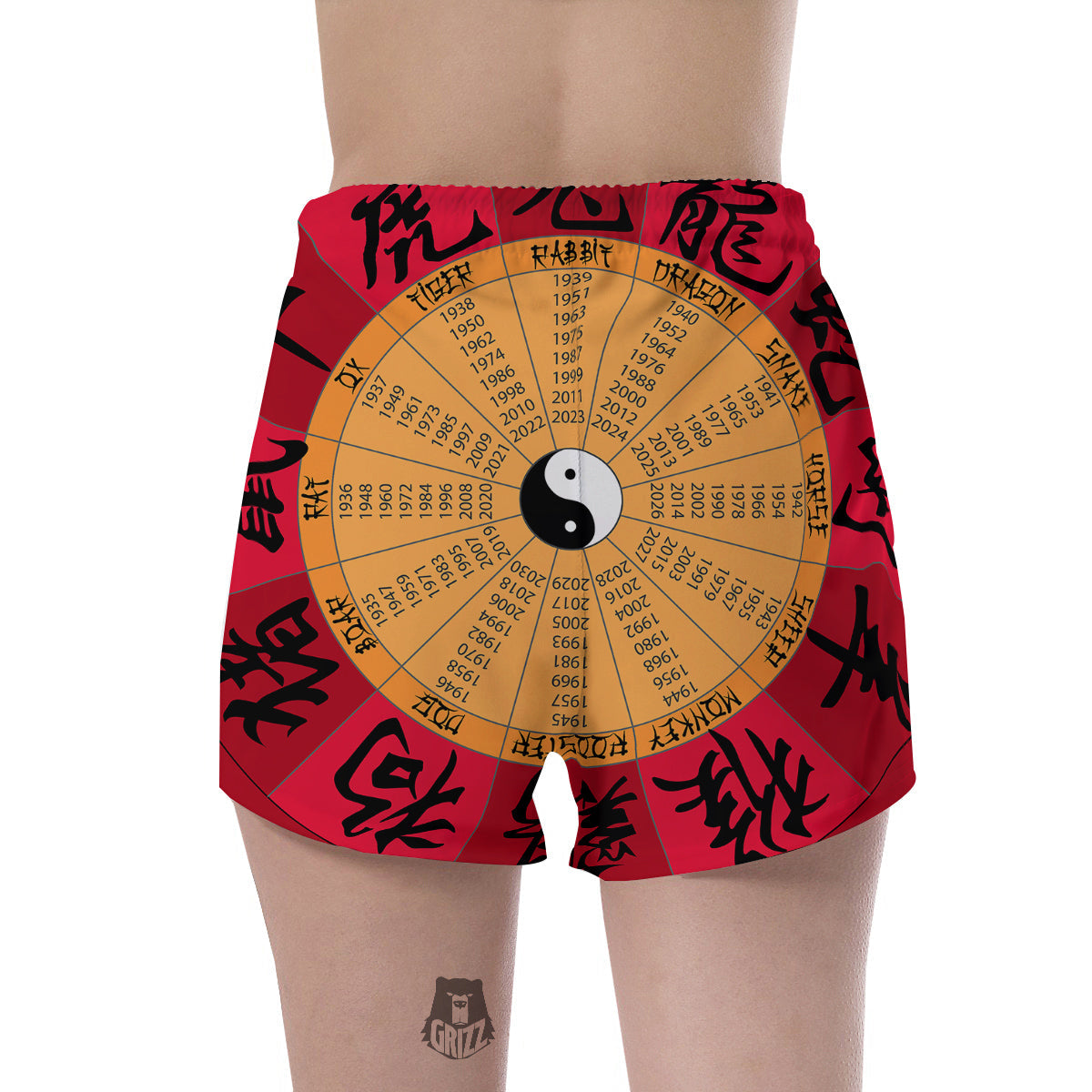 Calendar Wheel Chinese Zodiac Print Women's Shorts-grizzshop