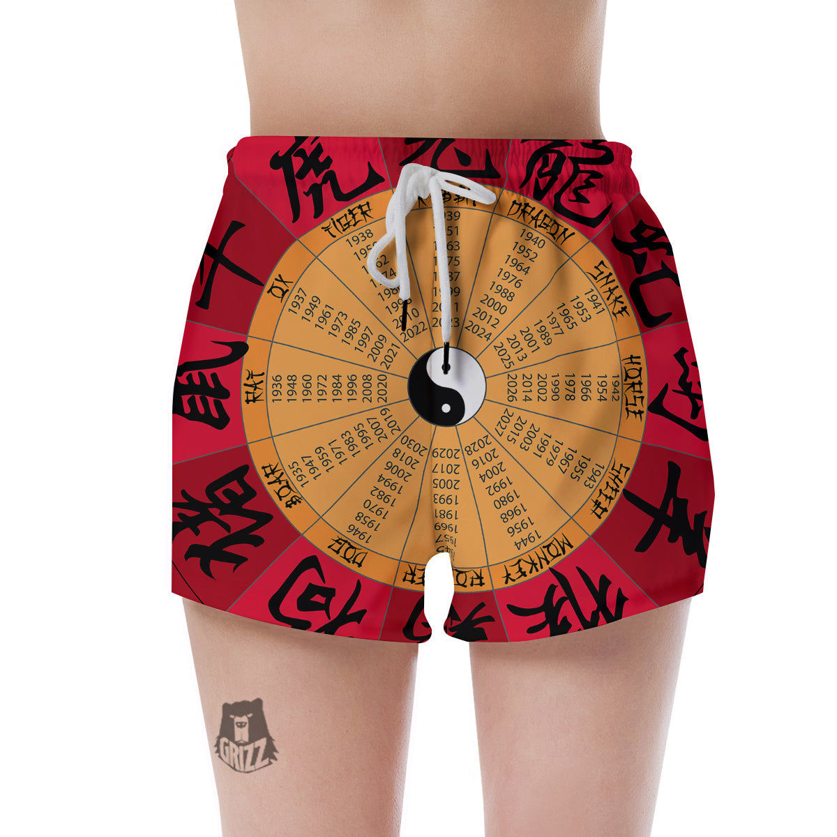 Calendar Wheel Chinese Zodiac Print Women's Shorts-grizzshop
