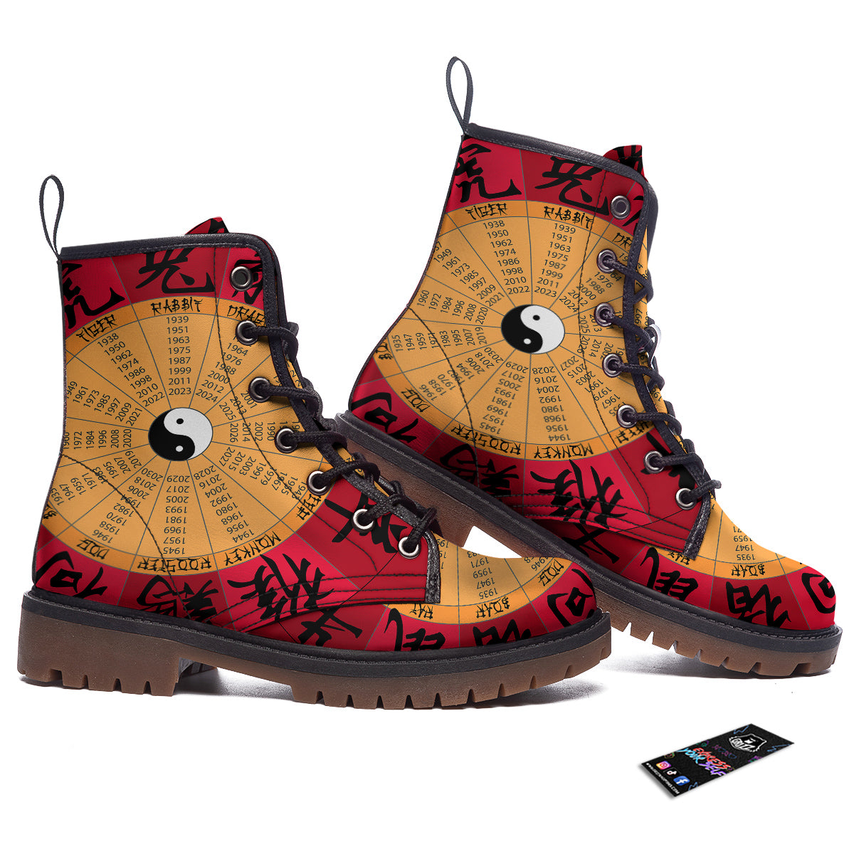 Calendar Wheel Chinese Zodiac Print Work Boots-grizzshop