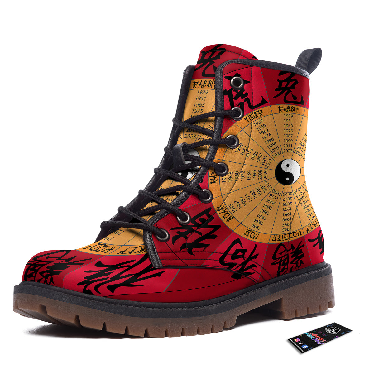 Calendar Wheel Chinese Zodiac Print Work Boots-grizzshop