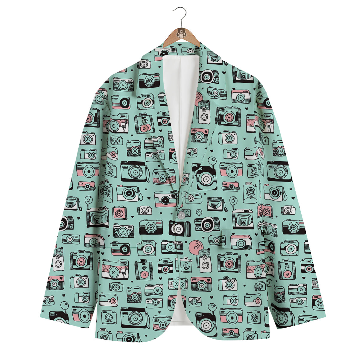 Camera Pastel Pattern Print Men's Blazer-grizzshop