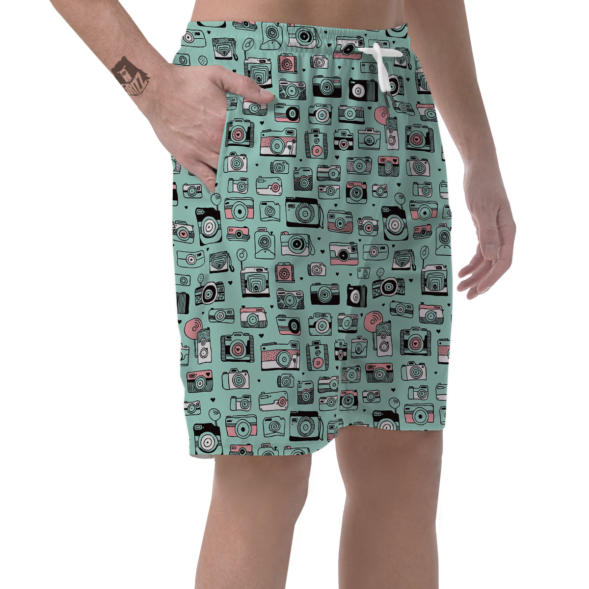 Camera Pastel Pattern Print Men's Shorts-grizzshop