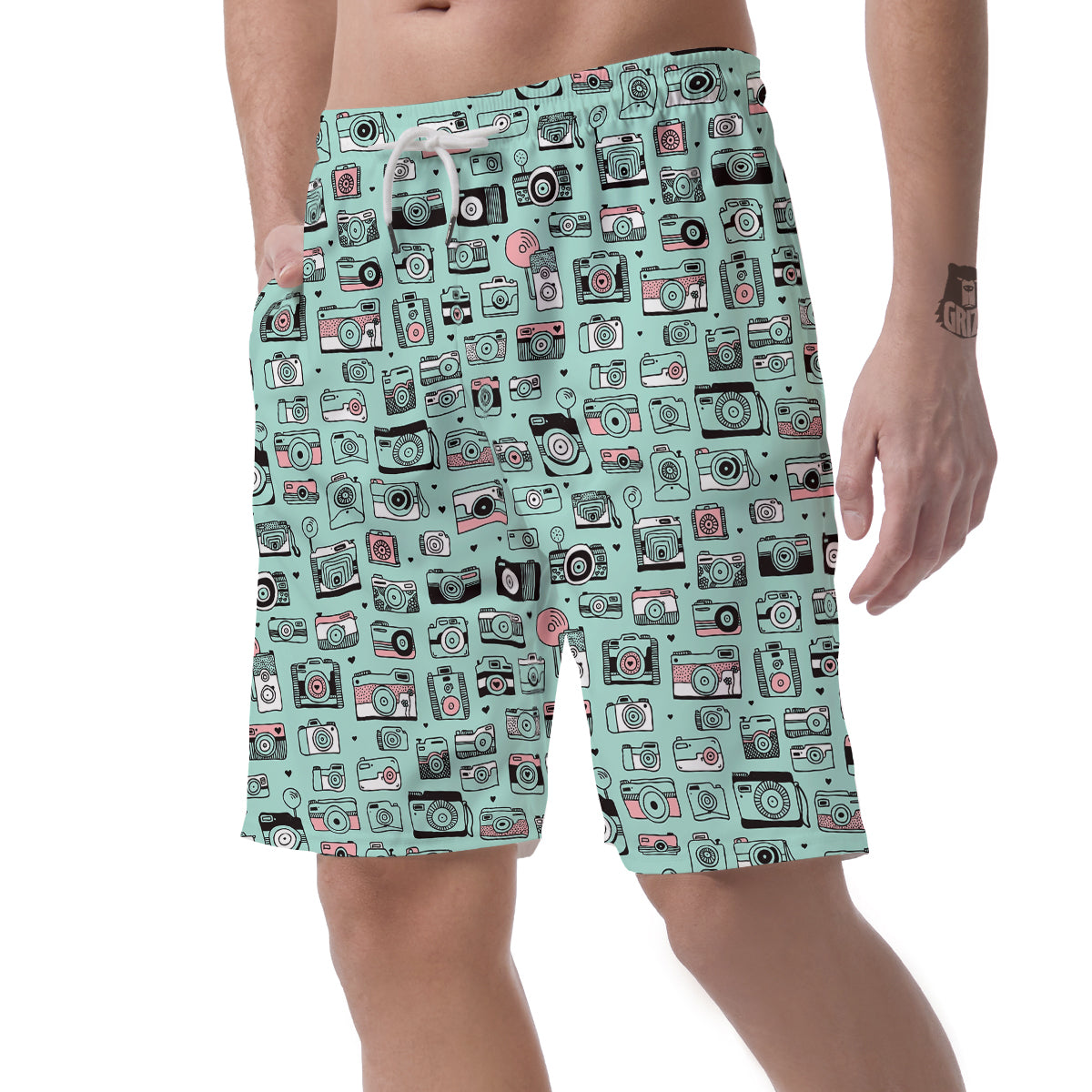 Camera Pastel Pattern Print Men's Shorts-grizzshop