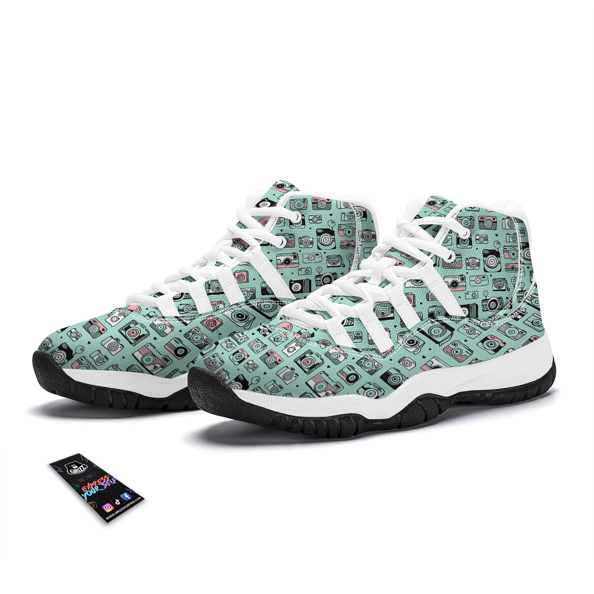 Camera Pastel Pattern Print White Bball Shoes-grizzshop