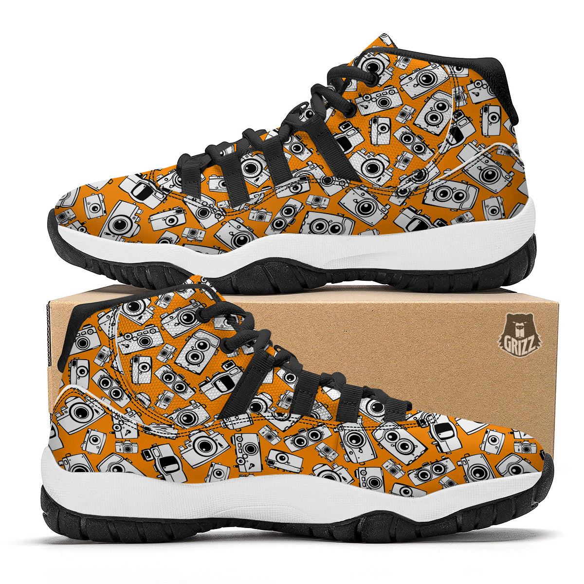 Camera Pattern Print Black Bball Shoes-grizzshop