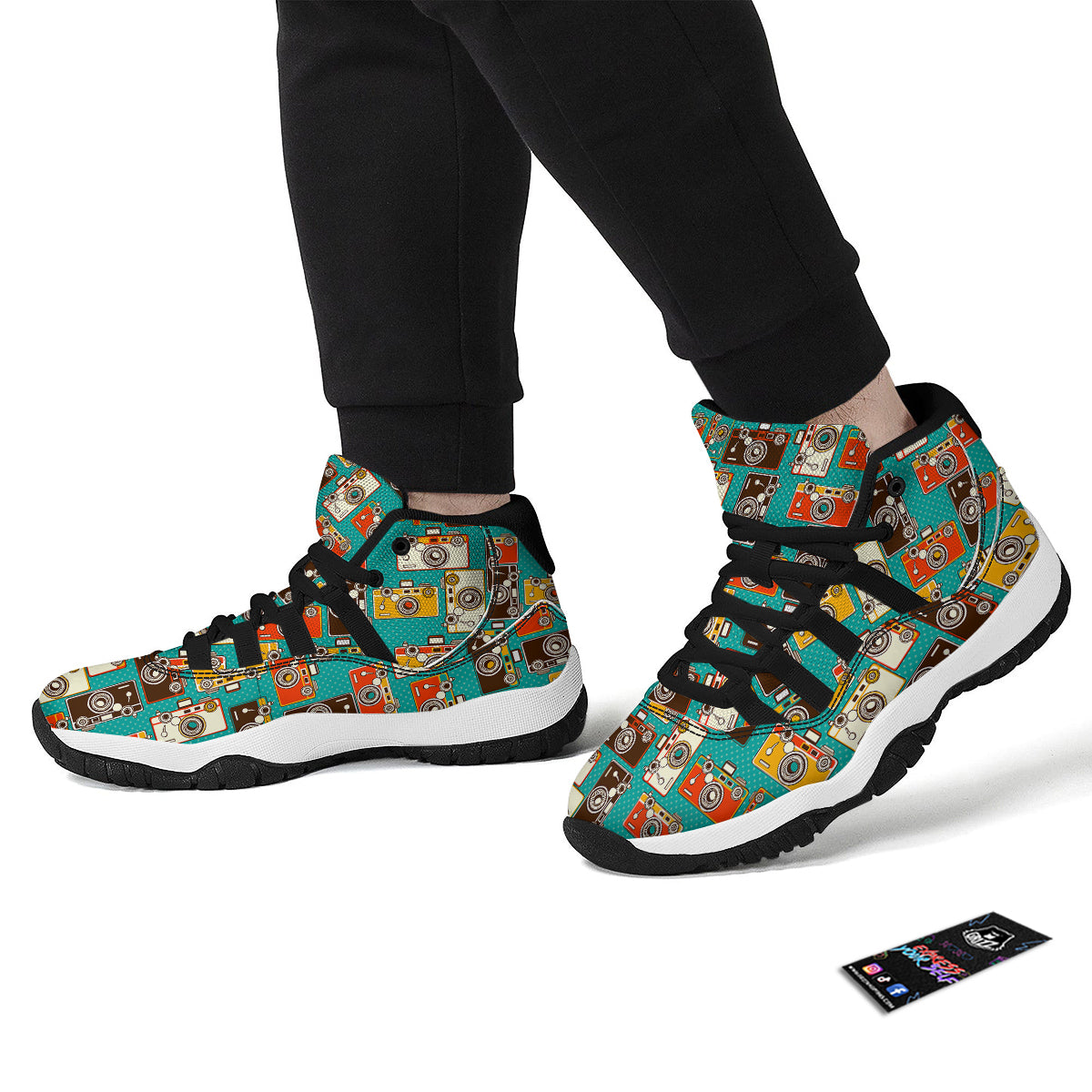 Camera Print Pattern Black Bball Shoes-grizzshop