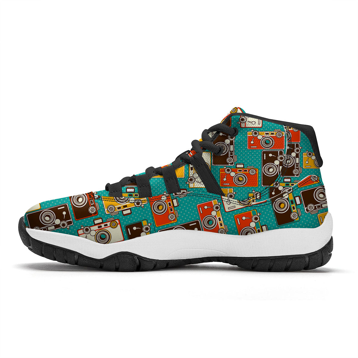 Camera Print Pattern Black Bball Shoes-grizzshop