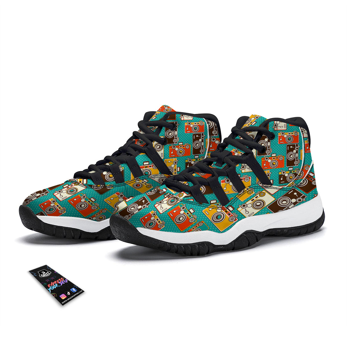 Camera Print Pattern Black Bball Shoes-grizzshop