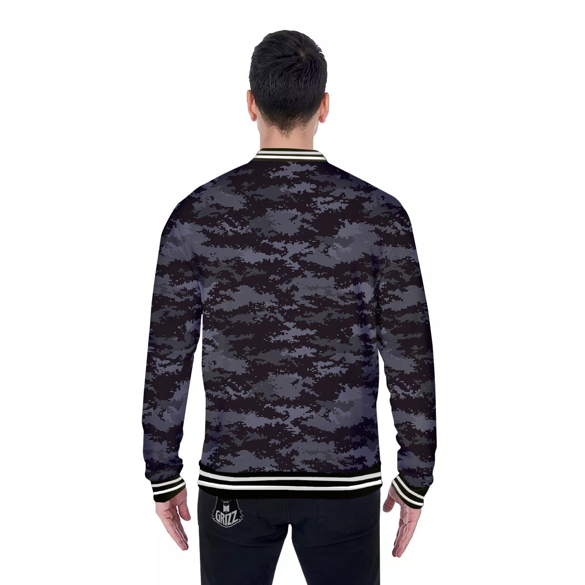 Camo Black Tan Digital Print Pattern Baseball Jacket-grizzshop