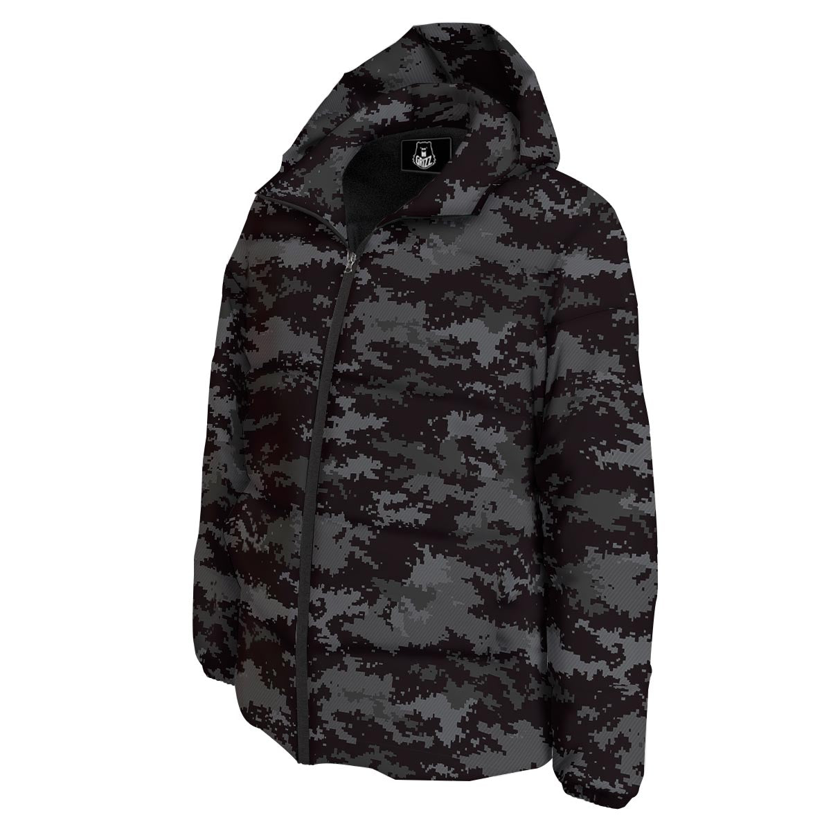 Camo Black Tan Digital Print Pattern Down Jacket-grizzshop