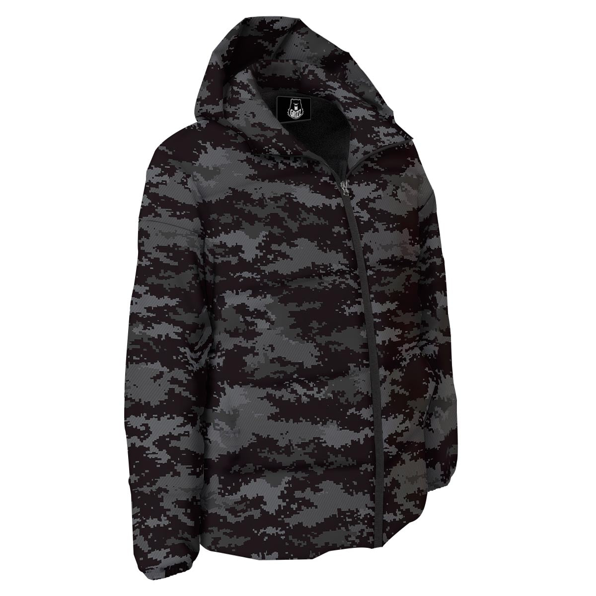 Camo Black Tan Digital Print Pattern Down Jacket-grizzshop