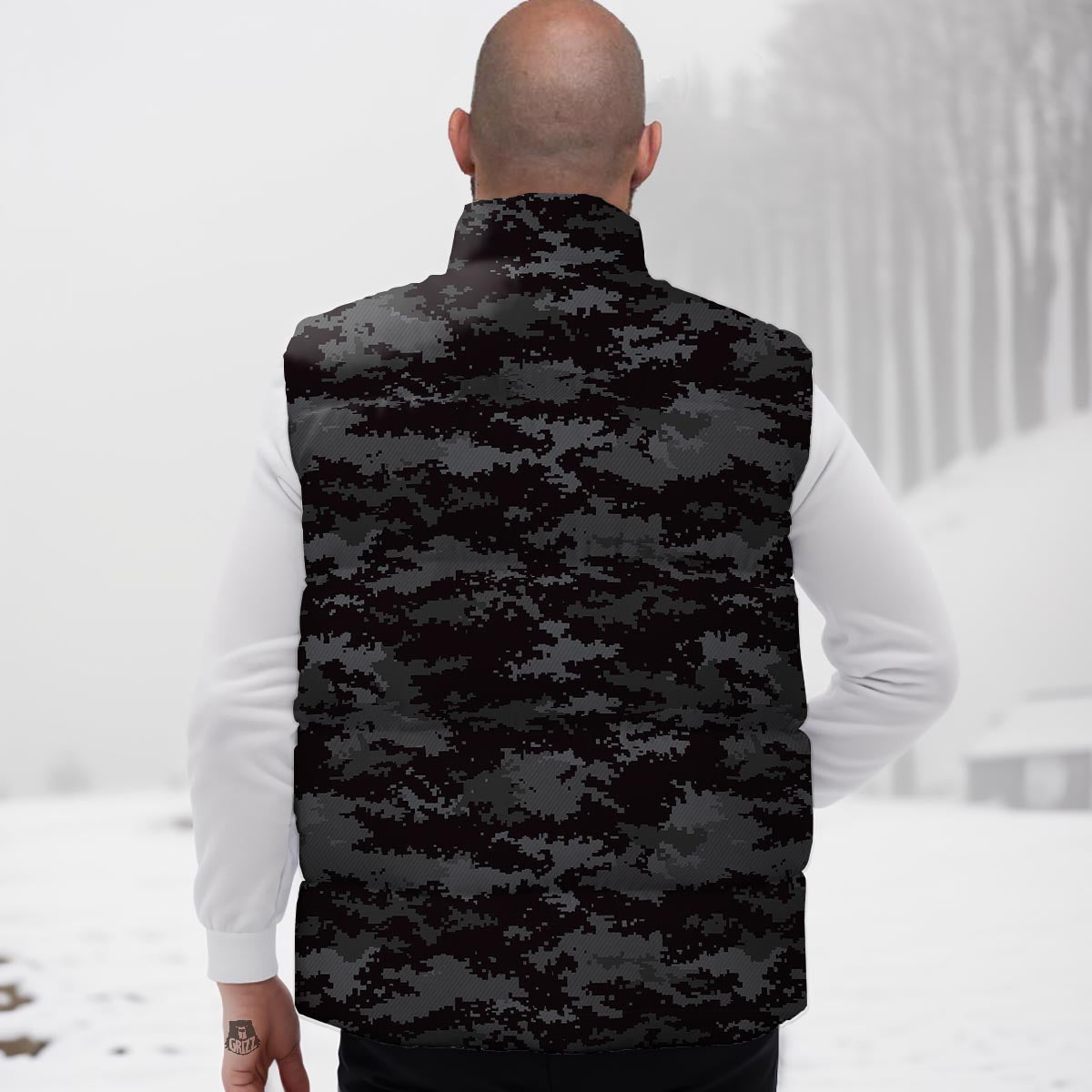Camo Black Tan Digital Print Pattern Down Vest-grizzshop