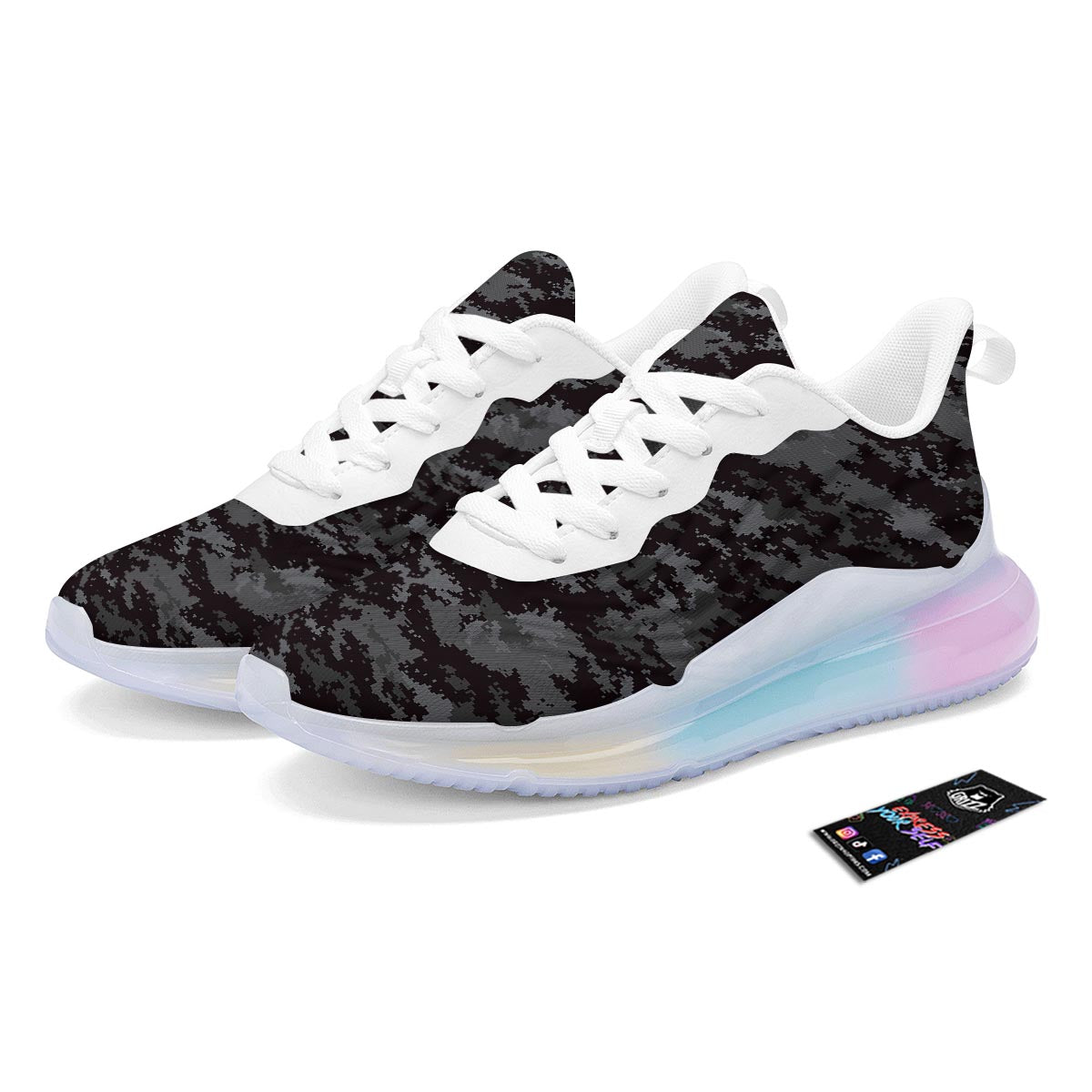 Camo Black Tan Digital Print Pattern Running Sneakers-grizzshop