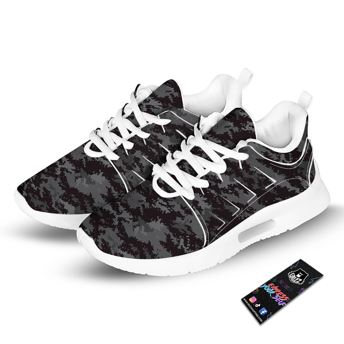 Camo Black Tan Digital Print Pattern Tennis Shoes-grizzshop
