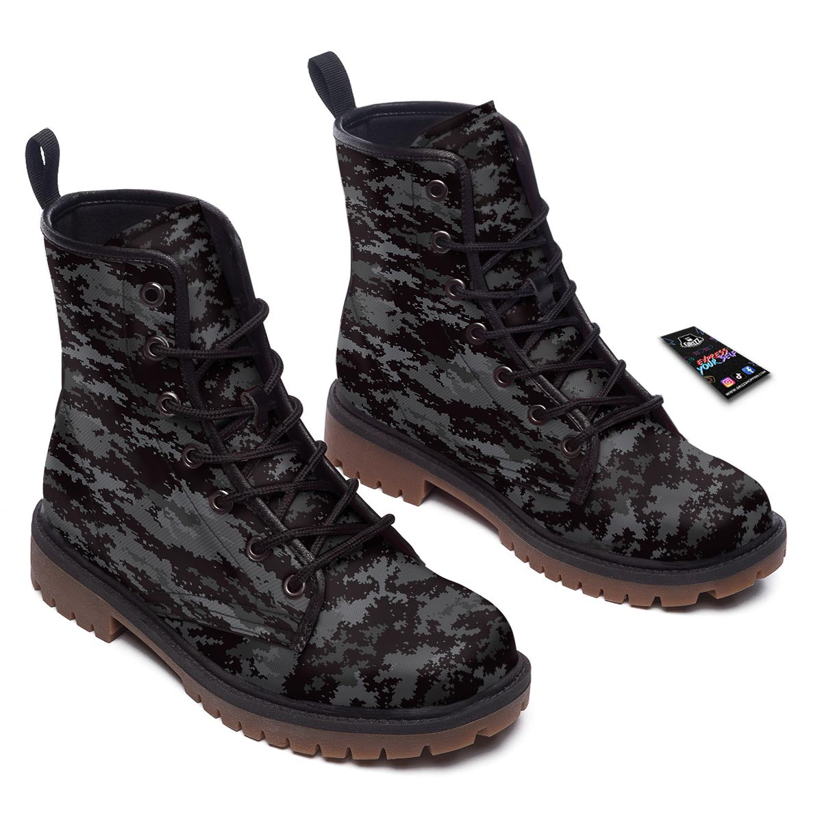 Camo Black Tan Digital Print Pattern Work Boots-grizzshop