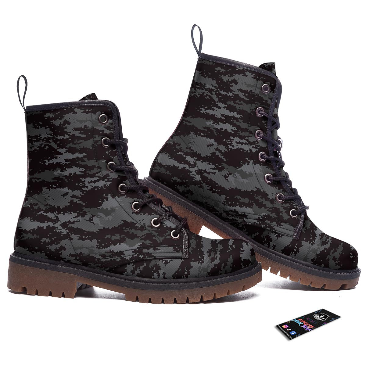 Camo Black Tan Digital Print Pattern Work Boots-grizzshop