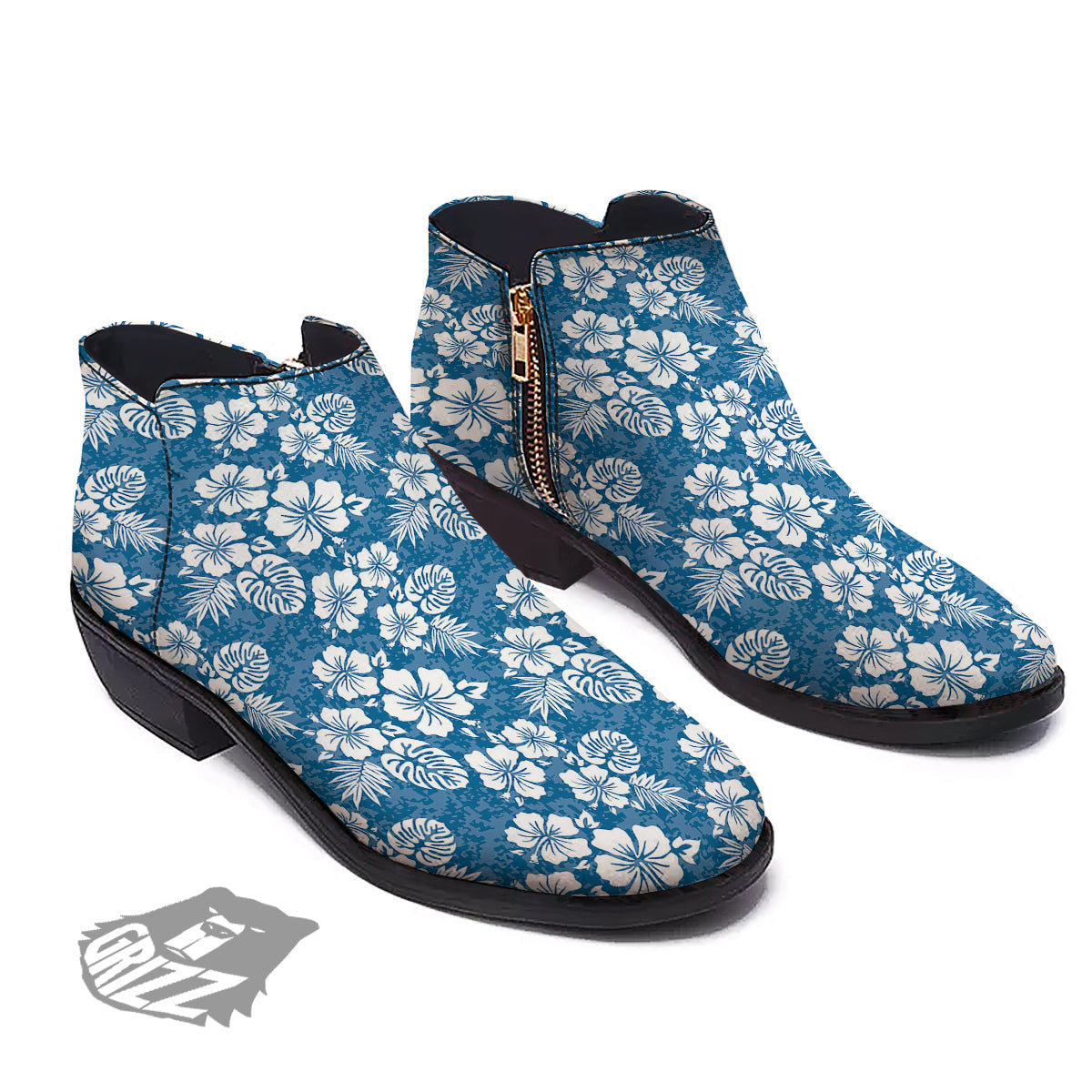 Camo Flower Aloha Hawaiian Print Pattern Ankle Boots-grizzshop