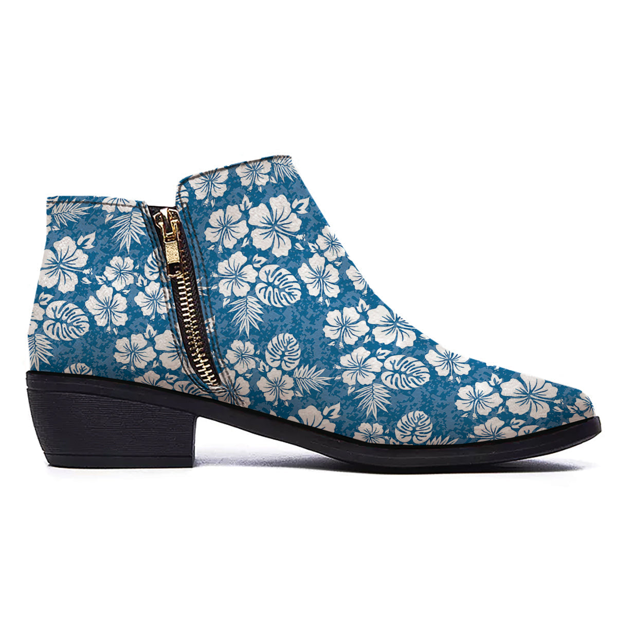 Camo Flower Aloha Hawaiian Print Pattern Ankle Boots-grizzshop