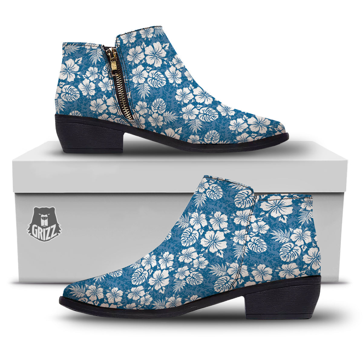 Camo Flower Aloha Hawaiian Print Pattern Ankle Boots-grizzshop