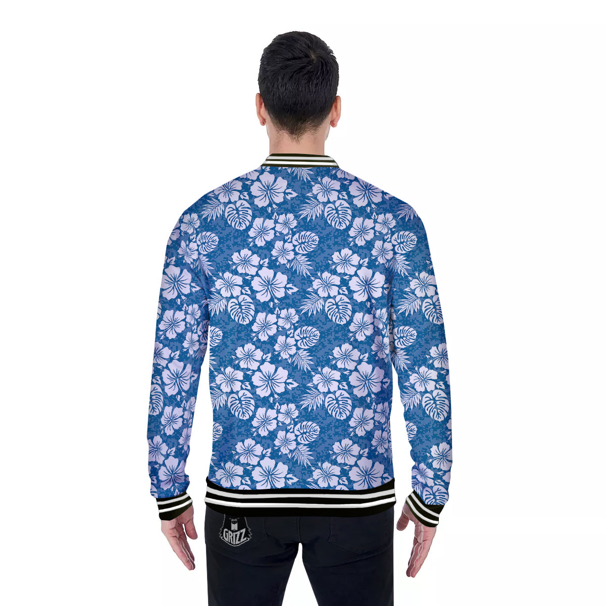 Camo Flower Aloha Hawaiian Print Pattern Baseball Jacket-grizzshop