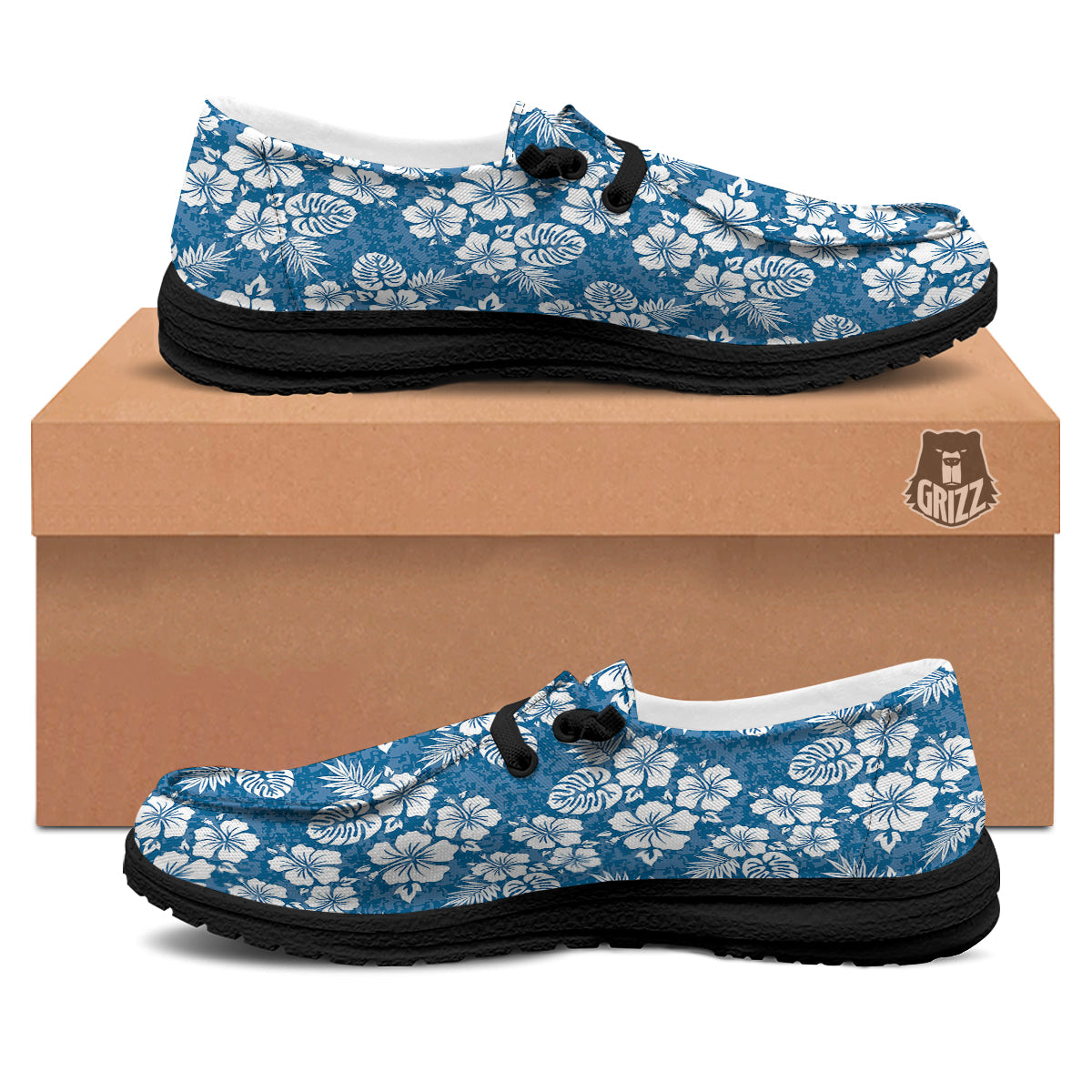 Camo Flower Aloha Hawaiian Print Pattern Black Loafers-grizzshop