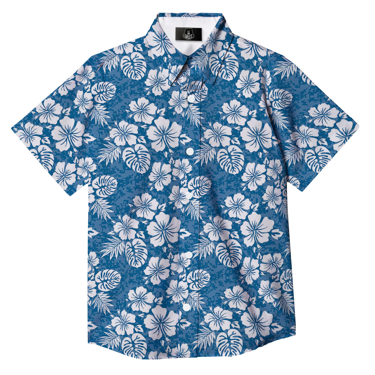 Camo Flower Aloha Hawaiian Print Pattern Button Up Shirt-grizzshop
