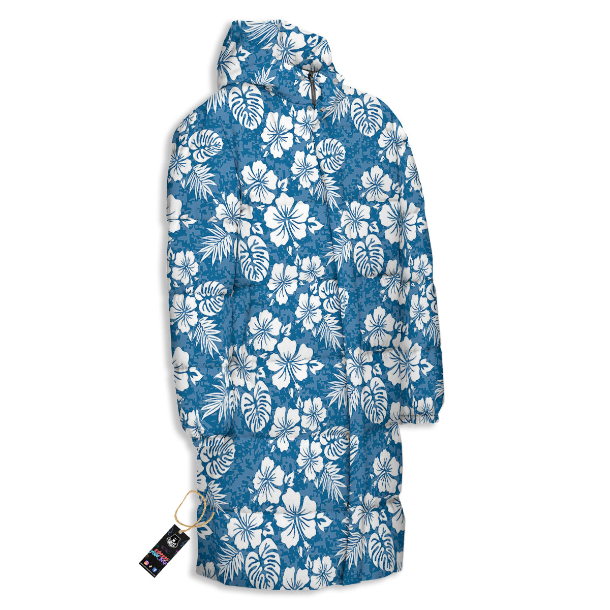 Camo Flower Aloha Hawaiian Print Pattern Long Down Jacket-grizzshop