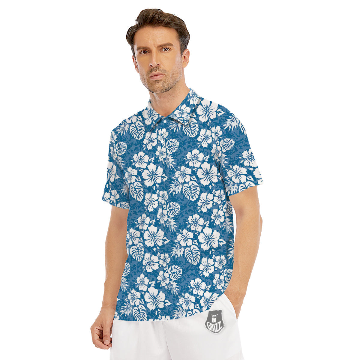 Camo Flower Aloha Hawaiian Print Pattern Men's Golf Shirts-grizzshop