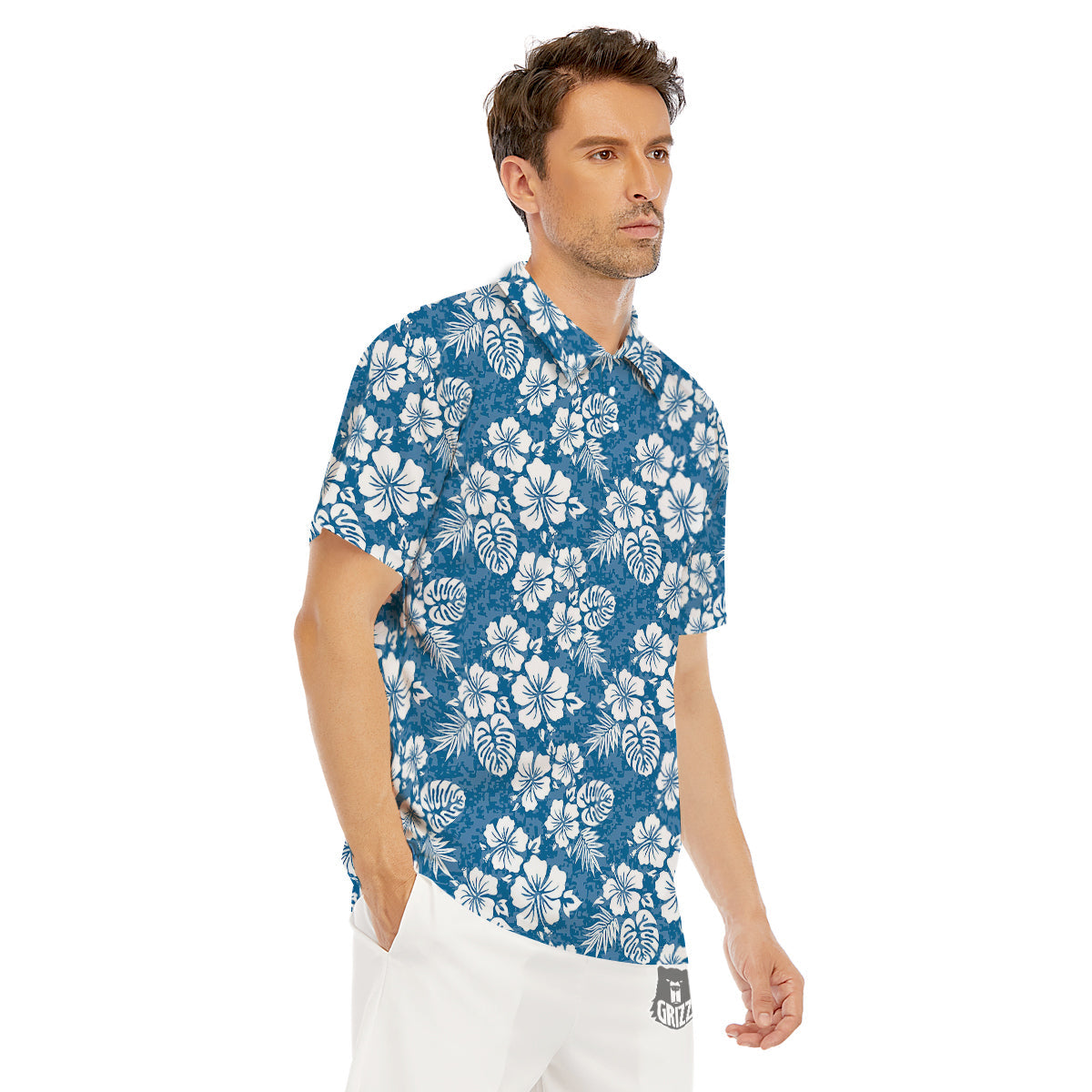 Camo Flower Aloha Hawaiian Print Pattern Men's Golf Shirts-grizzshop
