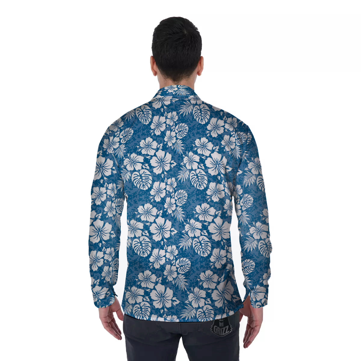 Camo Flower Aloha Hawaiian Print Pattern Men's Long Sleeve Shirts-grizzshop