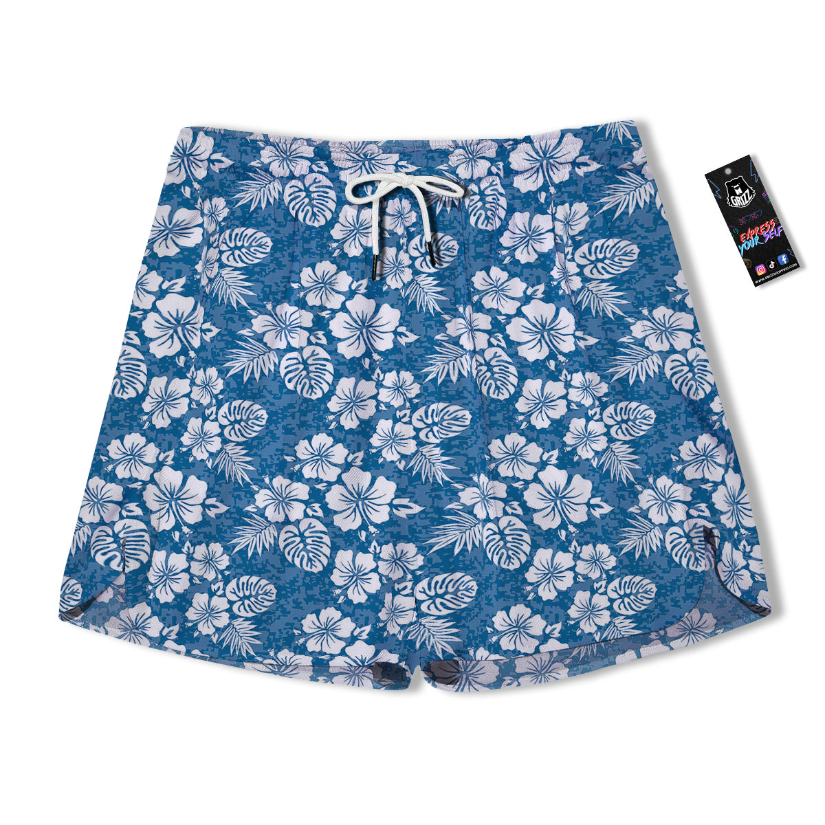 Camo Flower Aloha Hawaiian Print Pattern Men's Running Shorts-grizzshop