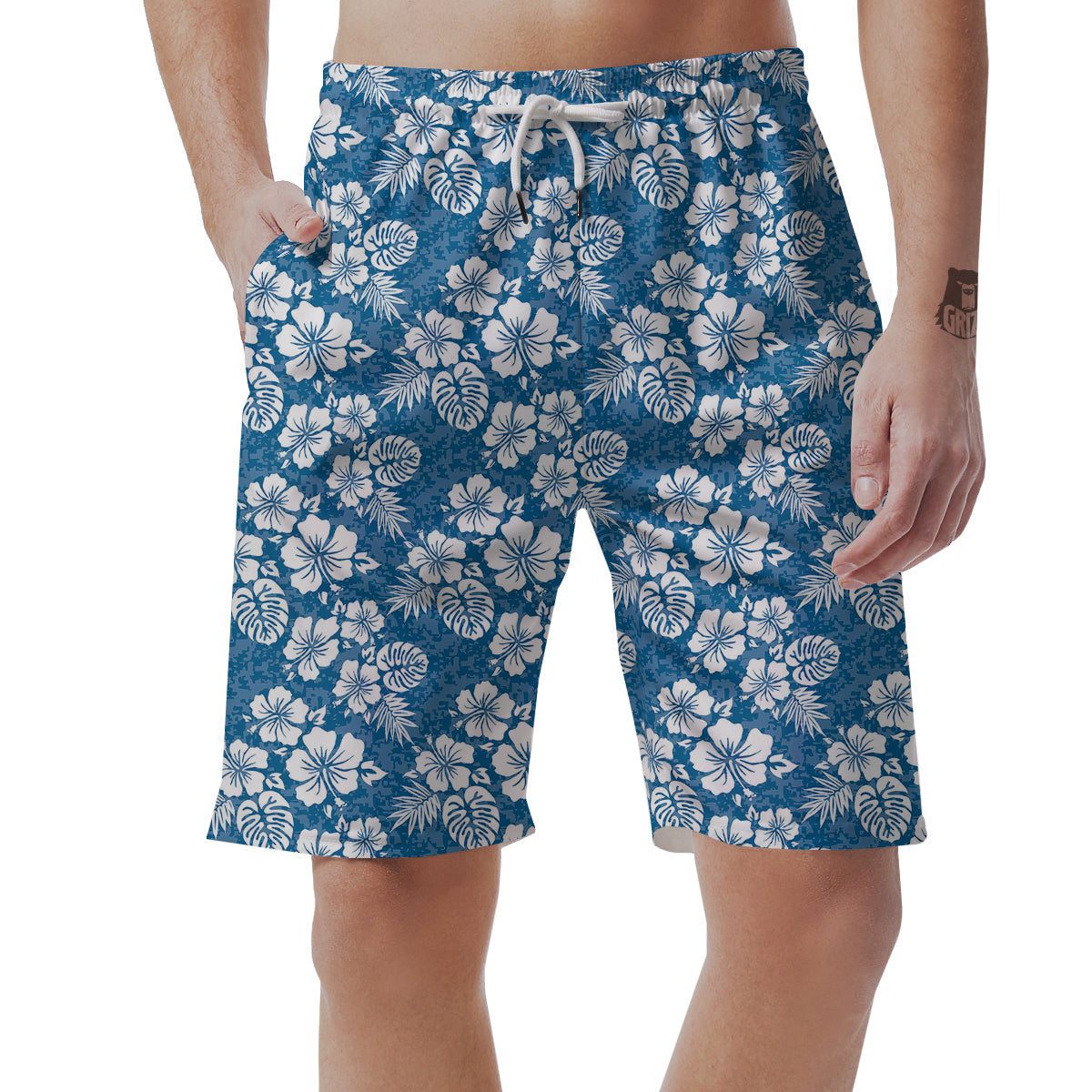 Camo Flower Aloha Hawaiian Print Pattern Men's Shorts-grizzshop