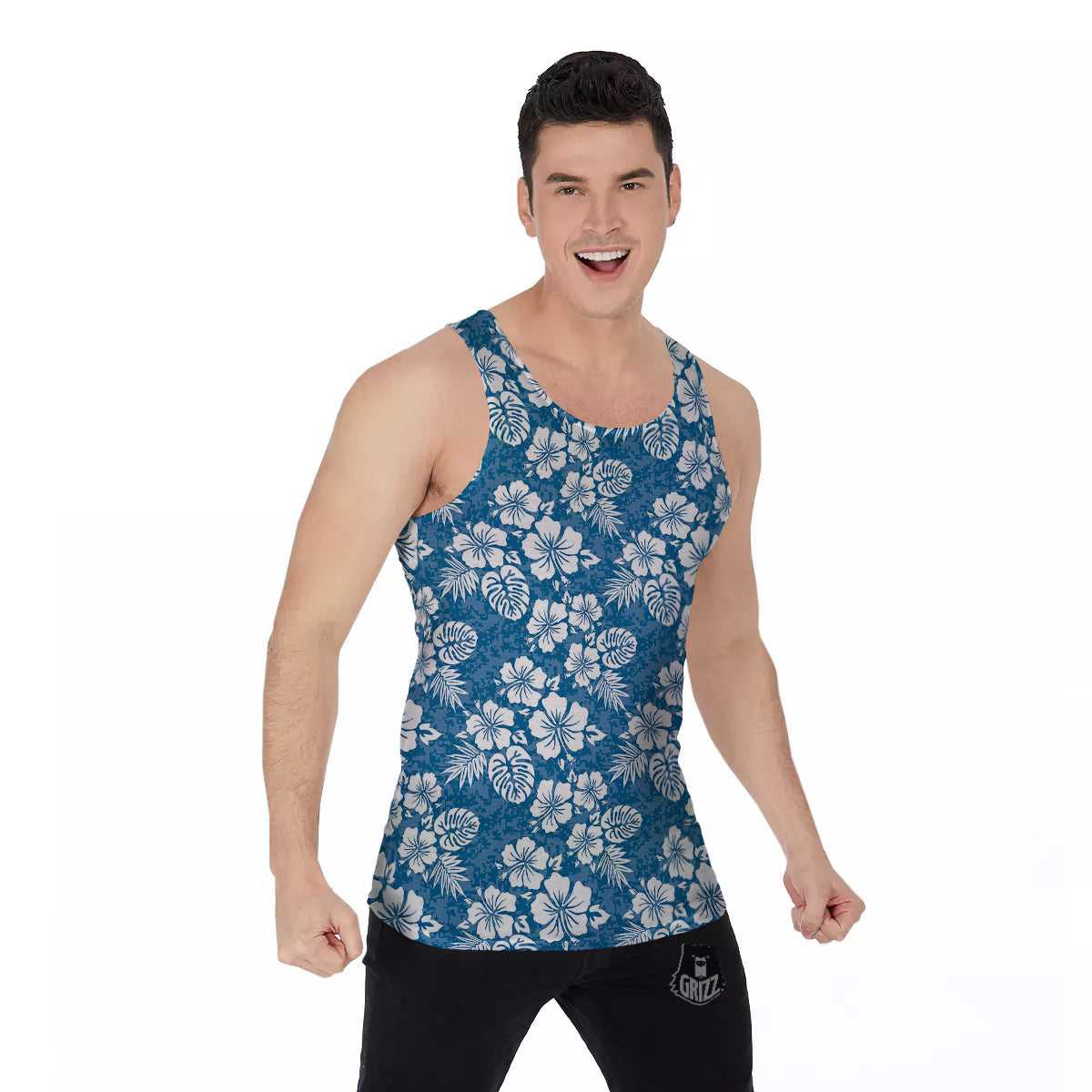 Camo Flower Aloha Hawaiian Print Pattern Men's Tank Top-grizzshop