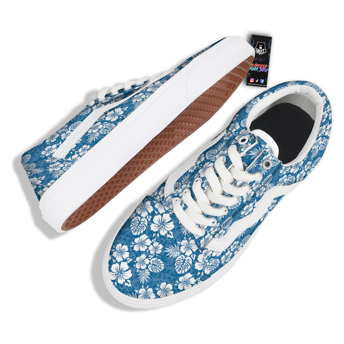 Camo Flower Aloha Hawaiian Print Pattern Skate Shoes-grizzshop