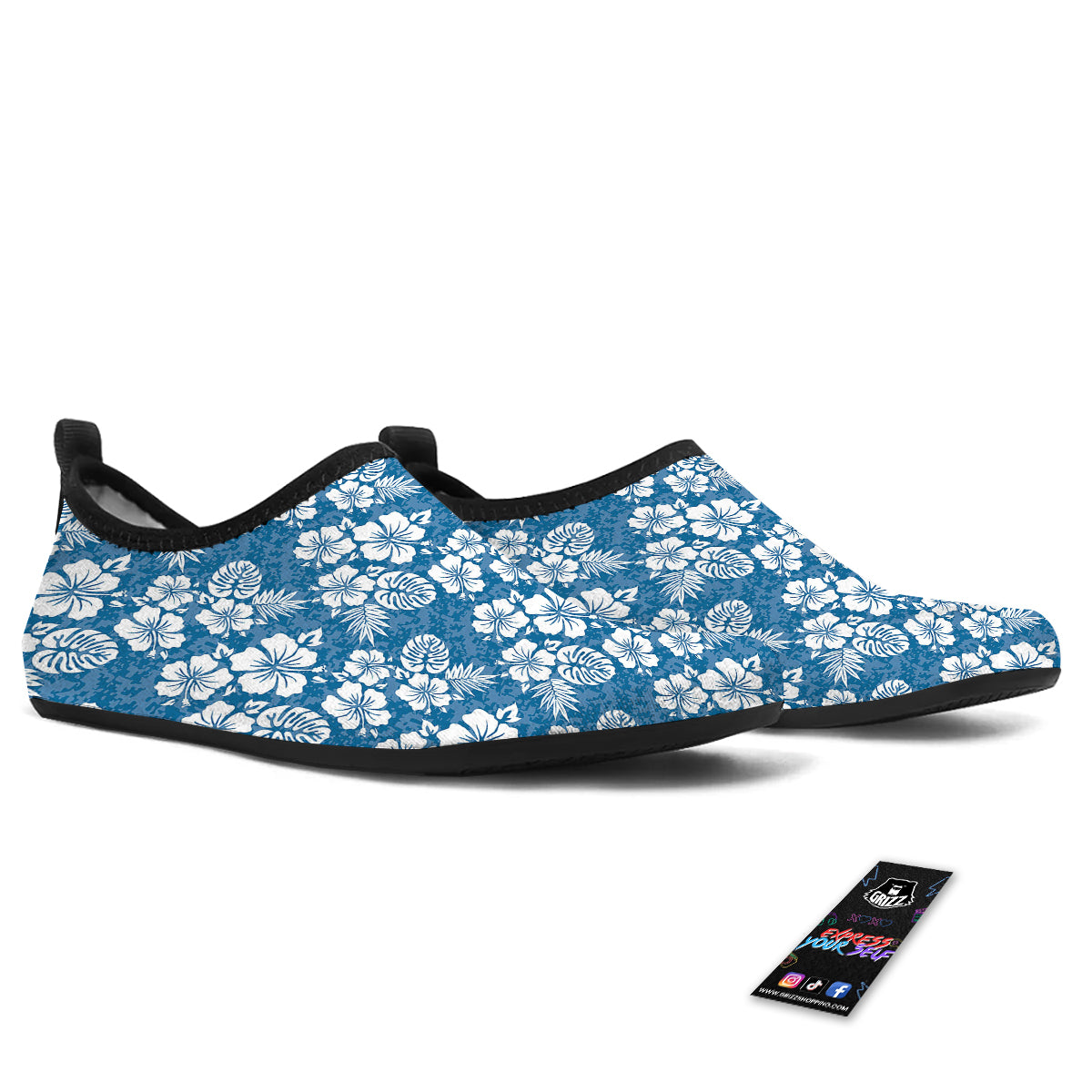 Camo Flower Aloha Hawaiian Print Pattern Water Shoes-grizzshop