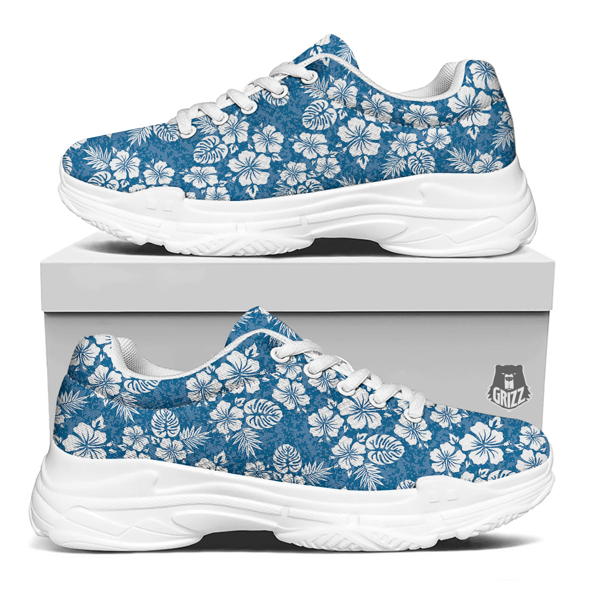 Camo Flower Aloha Hawaiian Print Pattern White Chunky Shoes-grizzshop