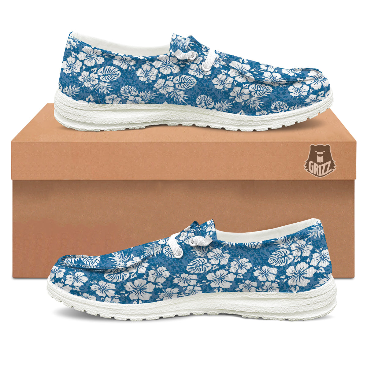 Camo Flower Aloha Hawaiian Print Pattern White Loafers-grizzshop