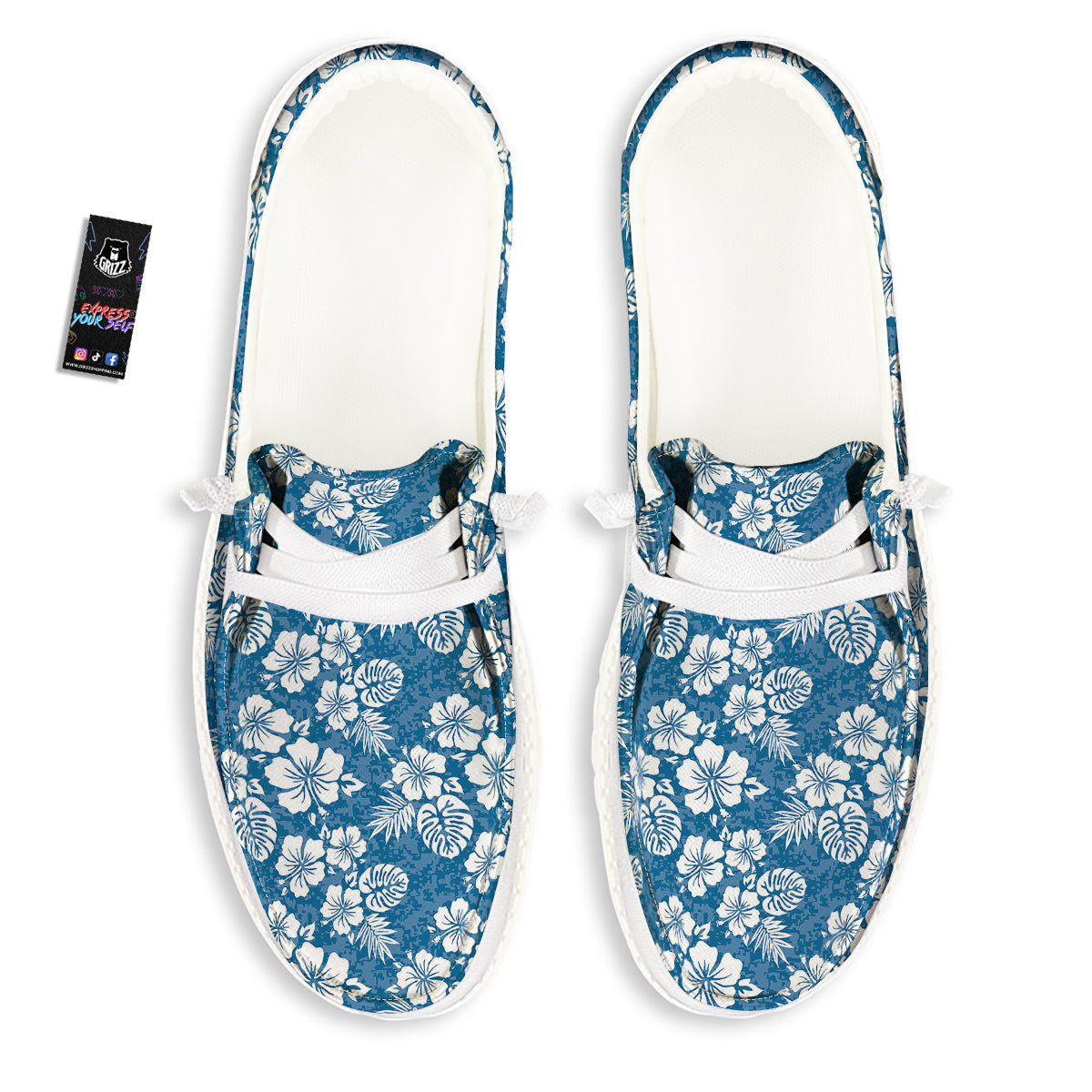 Camo Flower Aloha Hawaiian Print Pattern White Loafers-grizzshop