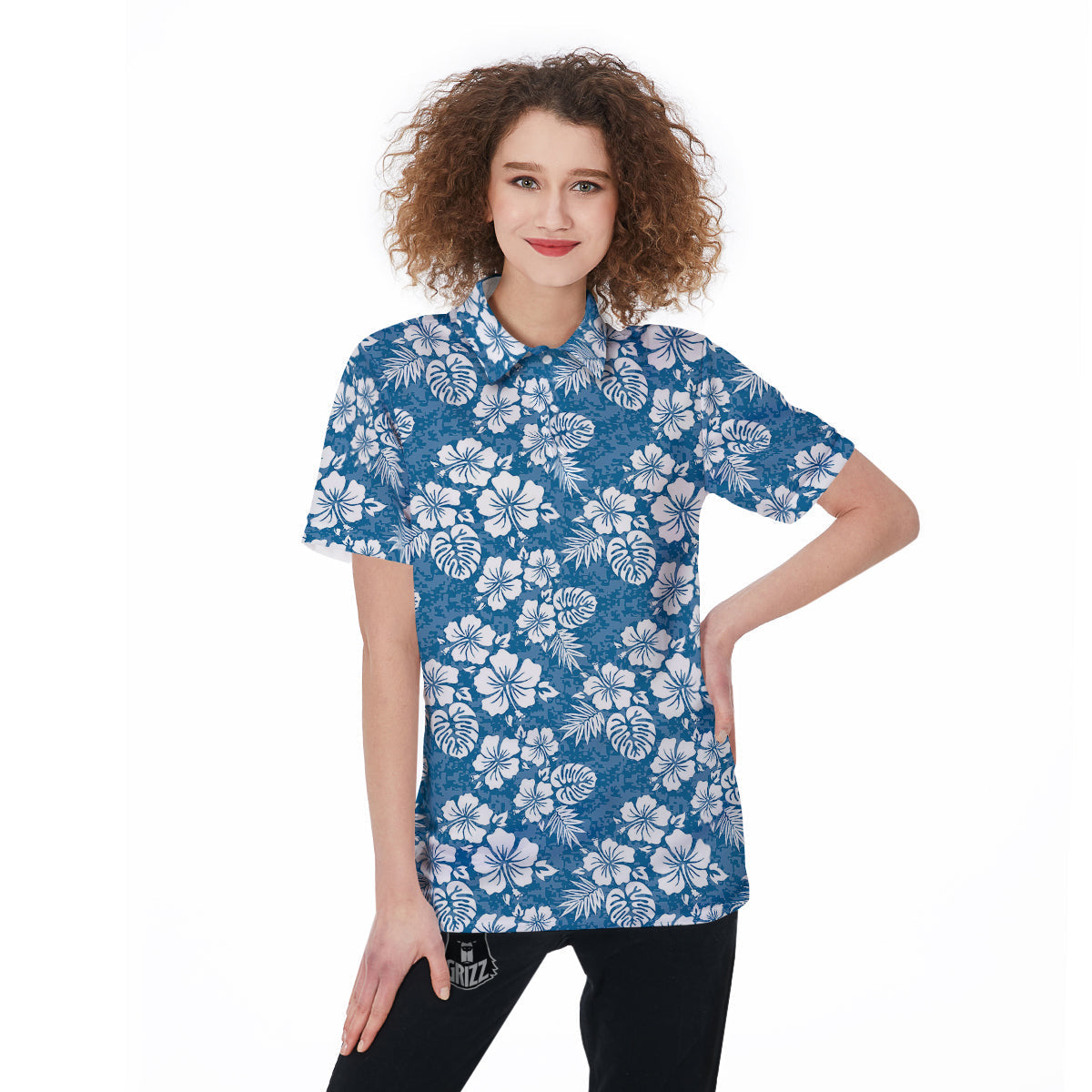 Camo Flower Aloha Hawaiian Print Pattern Women's Golf Shirts-grizzshop