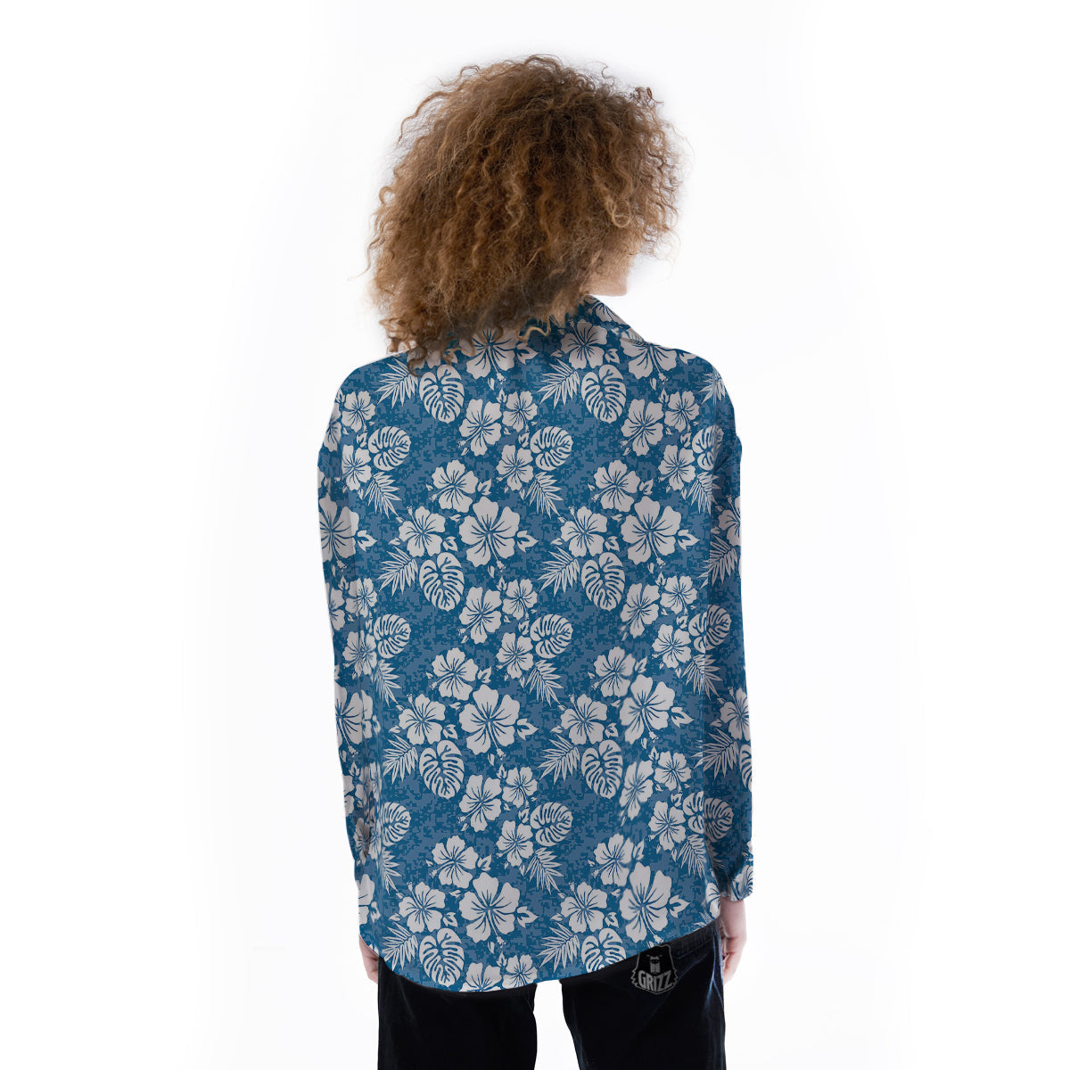 Camo Flower Aloha Hawaiian Print Pattern Women's Long Sleeve Shirts-grizzshop