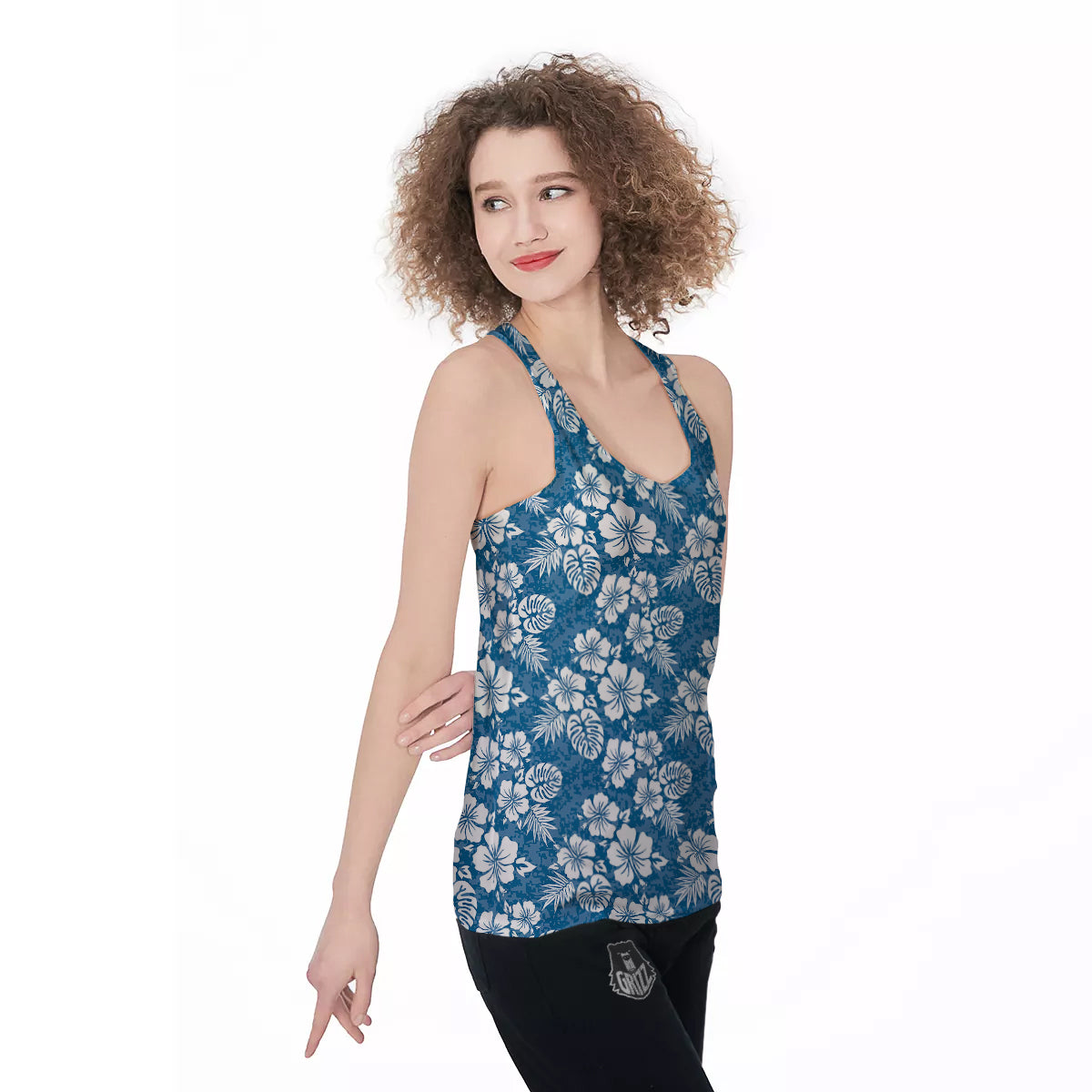 Camo Flower Aloha Hawaiian Print Pattern Women's Racerback Tank Top-grizzshop