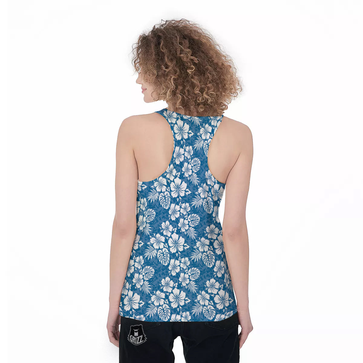 Camo Flower Aloha Hawaiian Print Pattern Women's Racerback Tank Top-grizzshop
