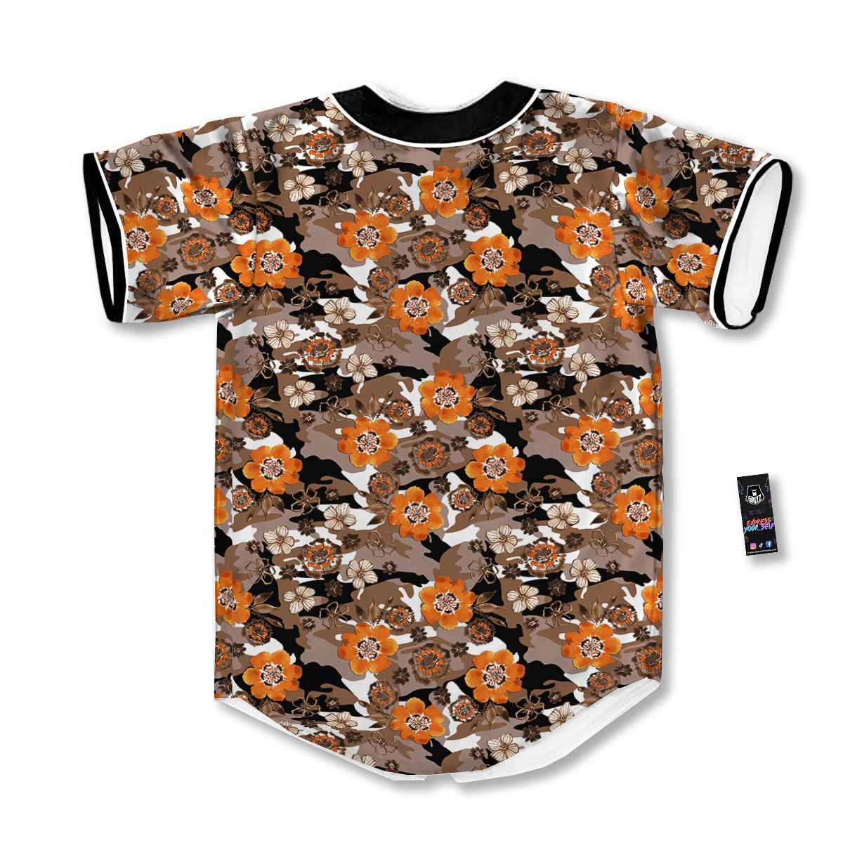 Camo Flower Brown Hawaiian Print Pattern Baseball Jersey-grizzshop